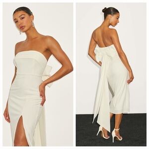 Lulus Fabulous Phenomenon White Strapless Bow Midi Dress